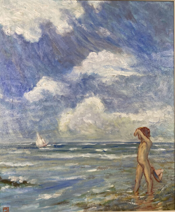 “Enfant au bord de la mer”, huile sur panneau